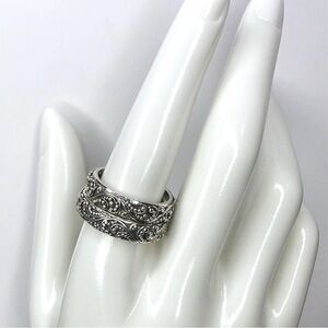 LOIS HILL Sterling Silver Slim Band with Granulated Scroll Design 8-1/2 or 8-3/4